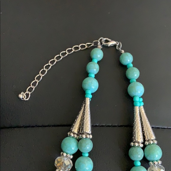 New! Double Strand Turquoise Statement Necklace - Picture 3 of 3